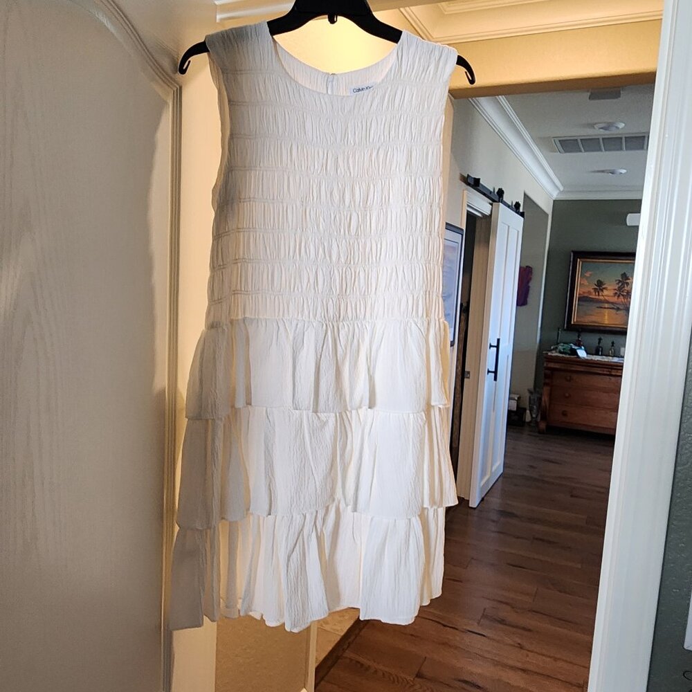 Calvin Klein Ivory Tiered Midi Dress